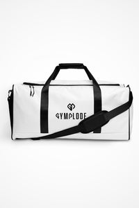 Ghost white square end Gymplode duffle bag with dual mark, front view