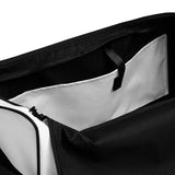 Ghost white square end Gymplode duffle bag with no print, inside pocket view