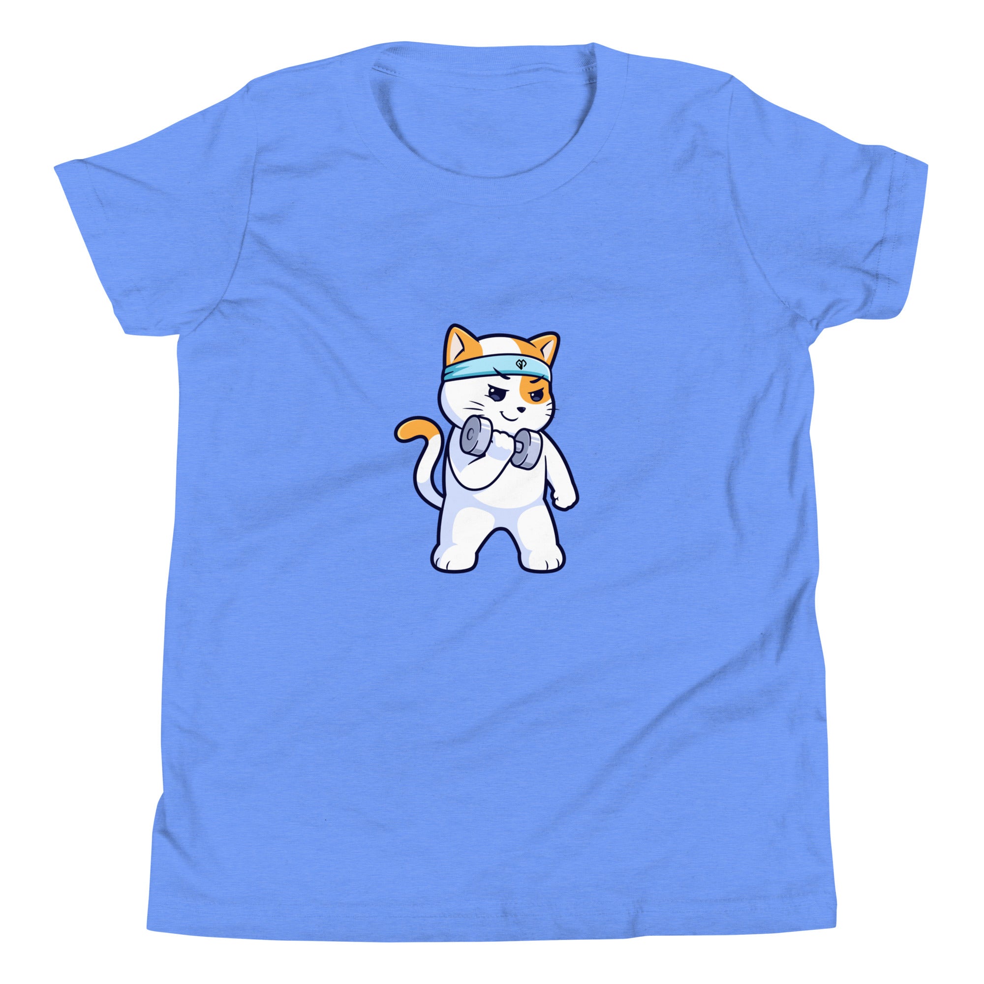 Girls Kitty Kat relaxed fit heather Columbia blue Gymplode t-shirt with icon logo