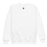 Girls Never Give Up white Gymplode crewneck sweatshirt with icon logo, back view