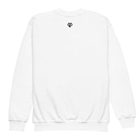 Girls Never Give Up white Gymplode crewneck sweatshirt with icon logo, back view