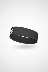 Graphite Gymplode headband with icon logo, angled view