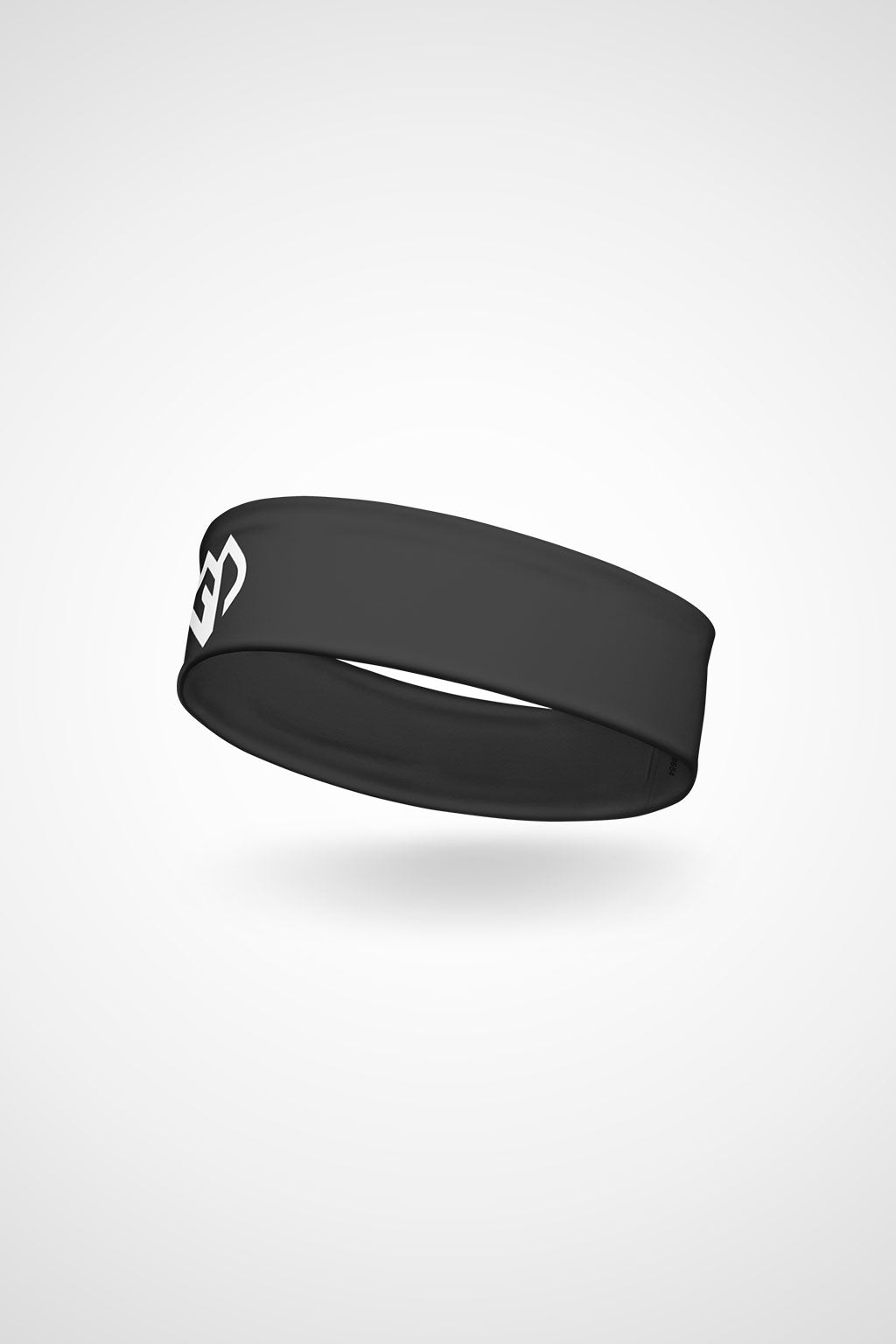 Graphite Gymplode headband with icon logo, angled view