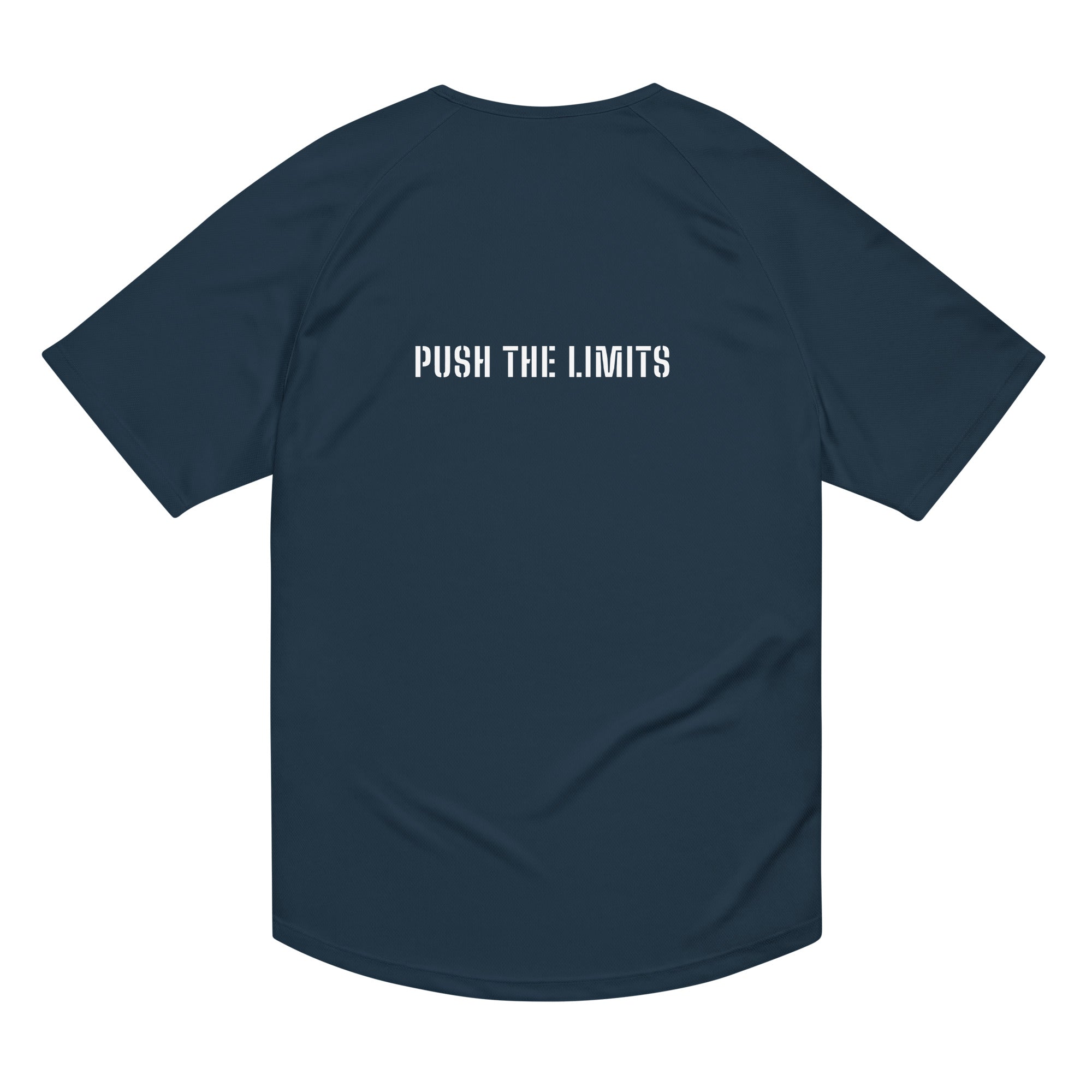 French navy Gymplode Push The Limits unisex sports t-shirt, back view