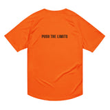 Neon orange Gymplode Push The Limits unisex sports t-shirt, back view