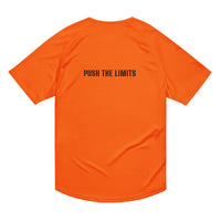 Neon orange Gymplode Push The Limits unisex sports t-shirt, back view
