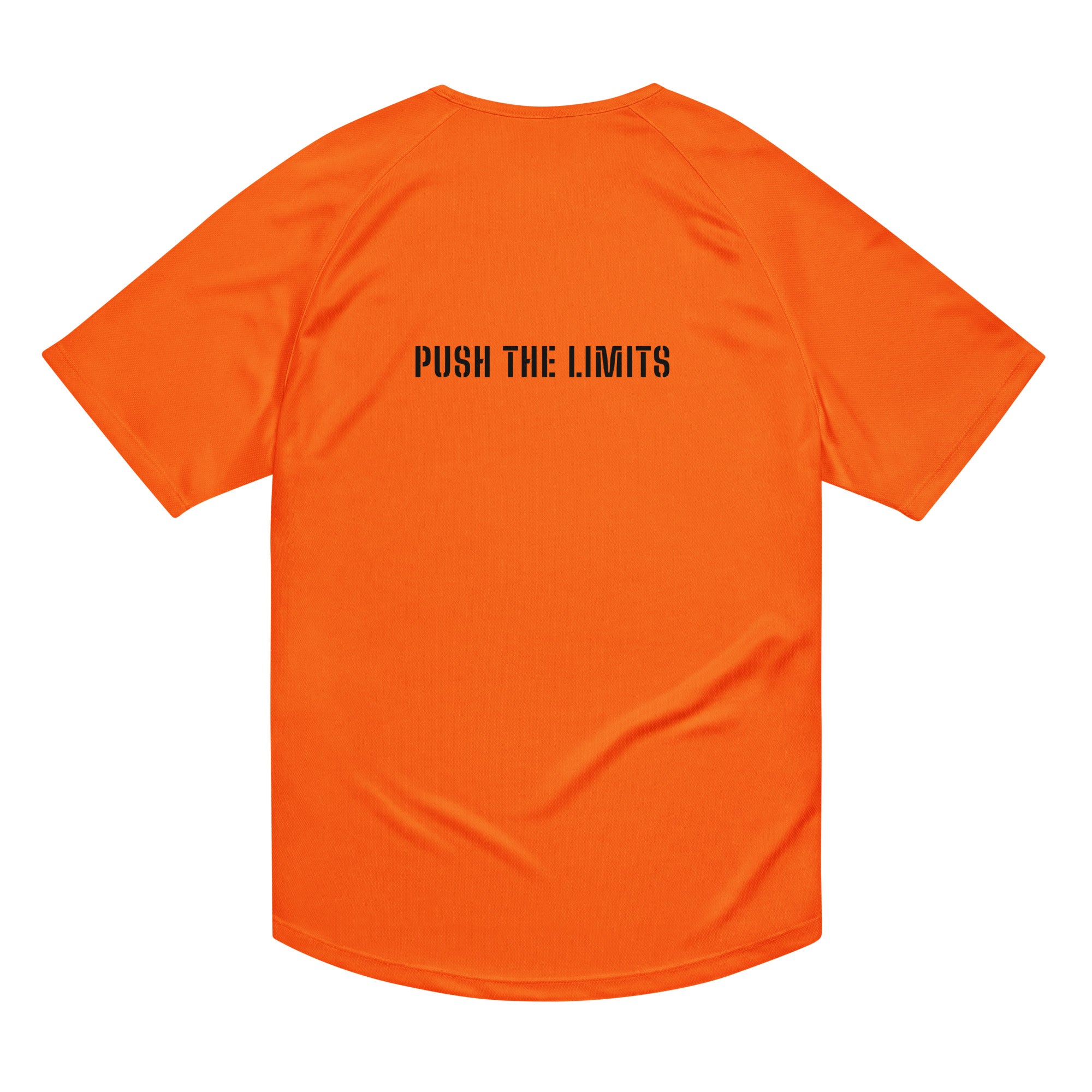 Neon orange Gymplode Push The Limits unisex sports t-shirt, back view