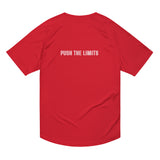 Red Gymplode Push The Limits unisex sports t-shirt, back view