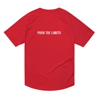 Red Gymplode Push The Limits unisex sports t-shirt, back view