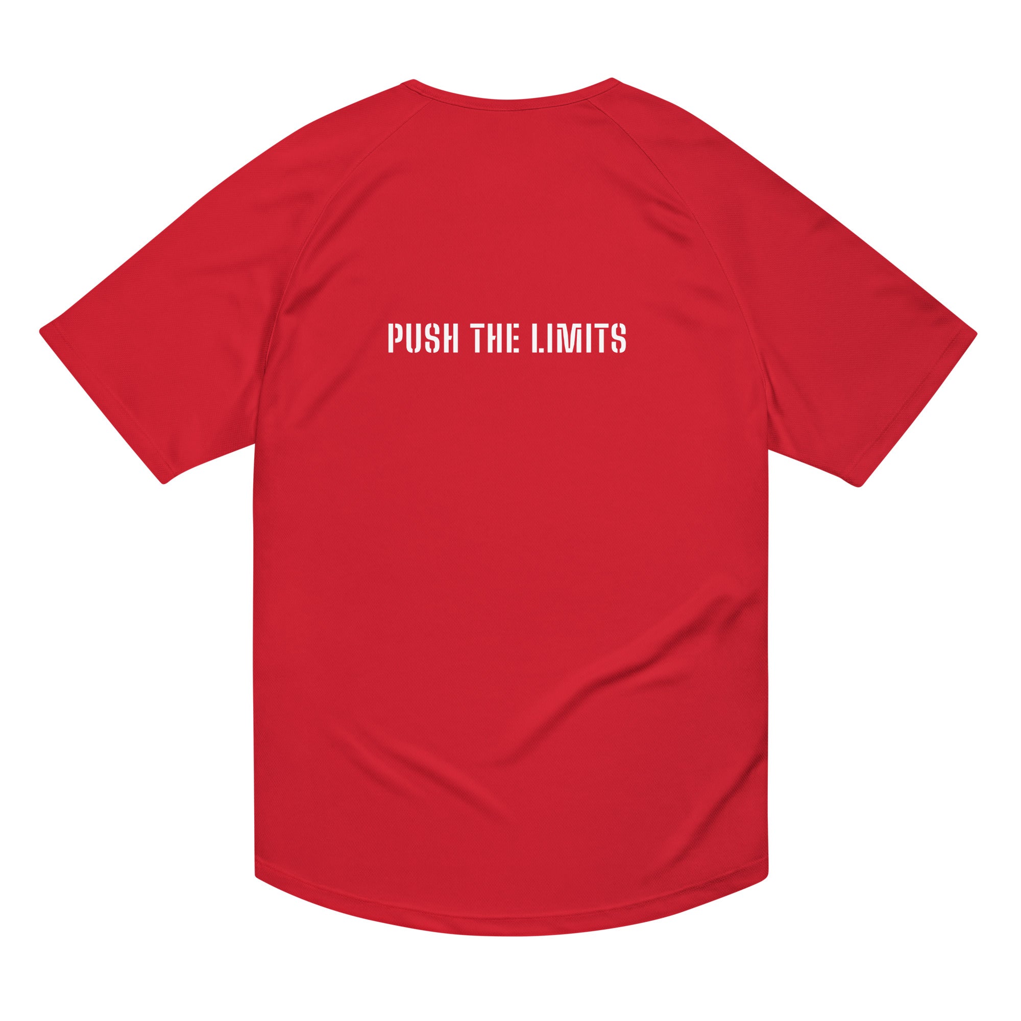 Red Gymplode Push The Limits unisex sports t-shirt, back view