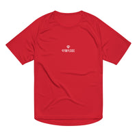 Red Push The Limits unisex sports t-shirt with Gymplode dual mark, front view