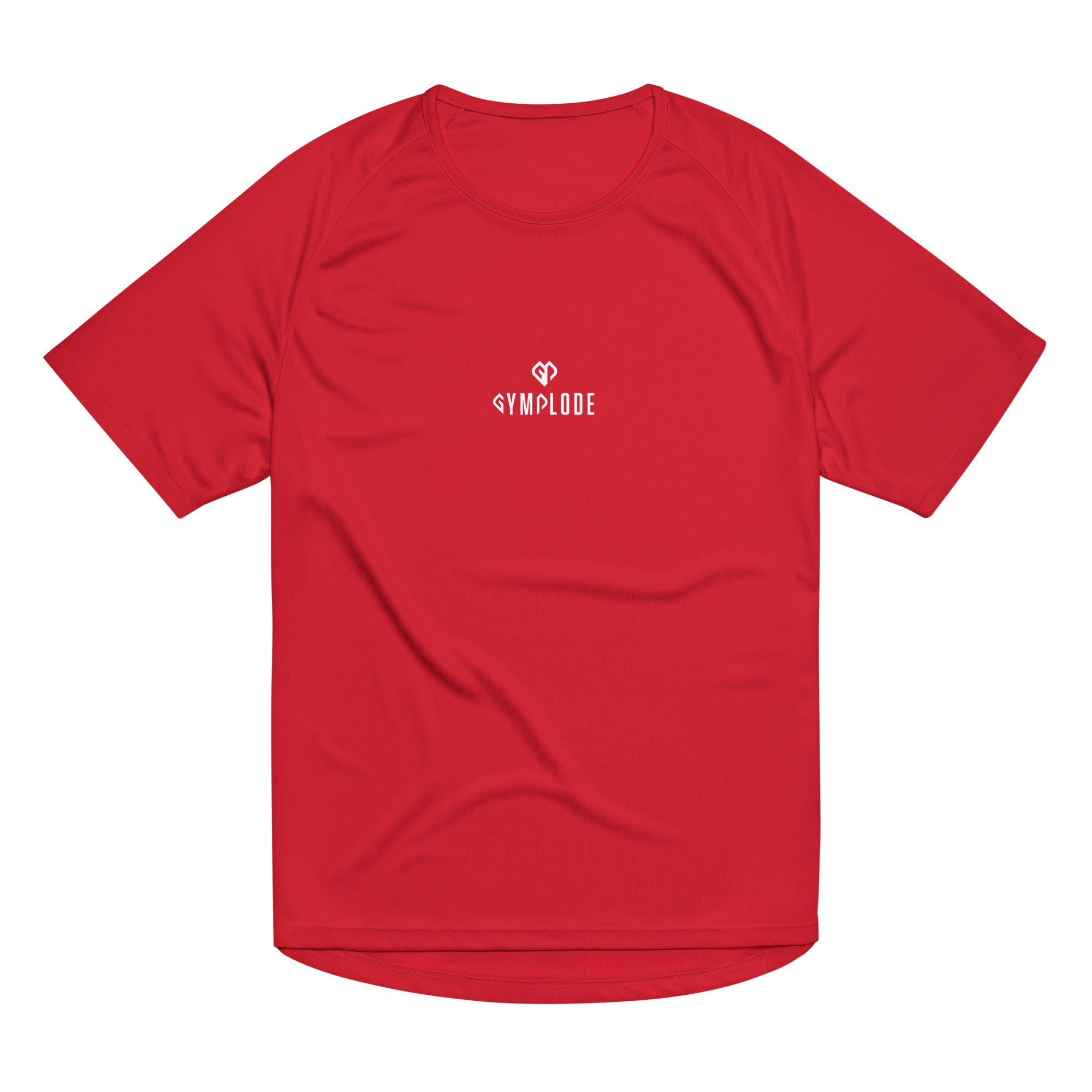 Red Push The Limits unisex sports t-shirt with Gymplode dual mark, front view