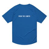 Royal Blue Gymplode Push The Limits unisex sports t-shirt, back view