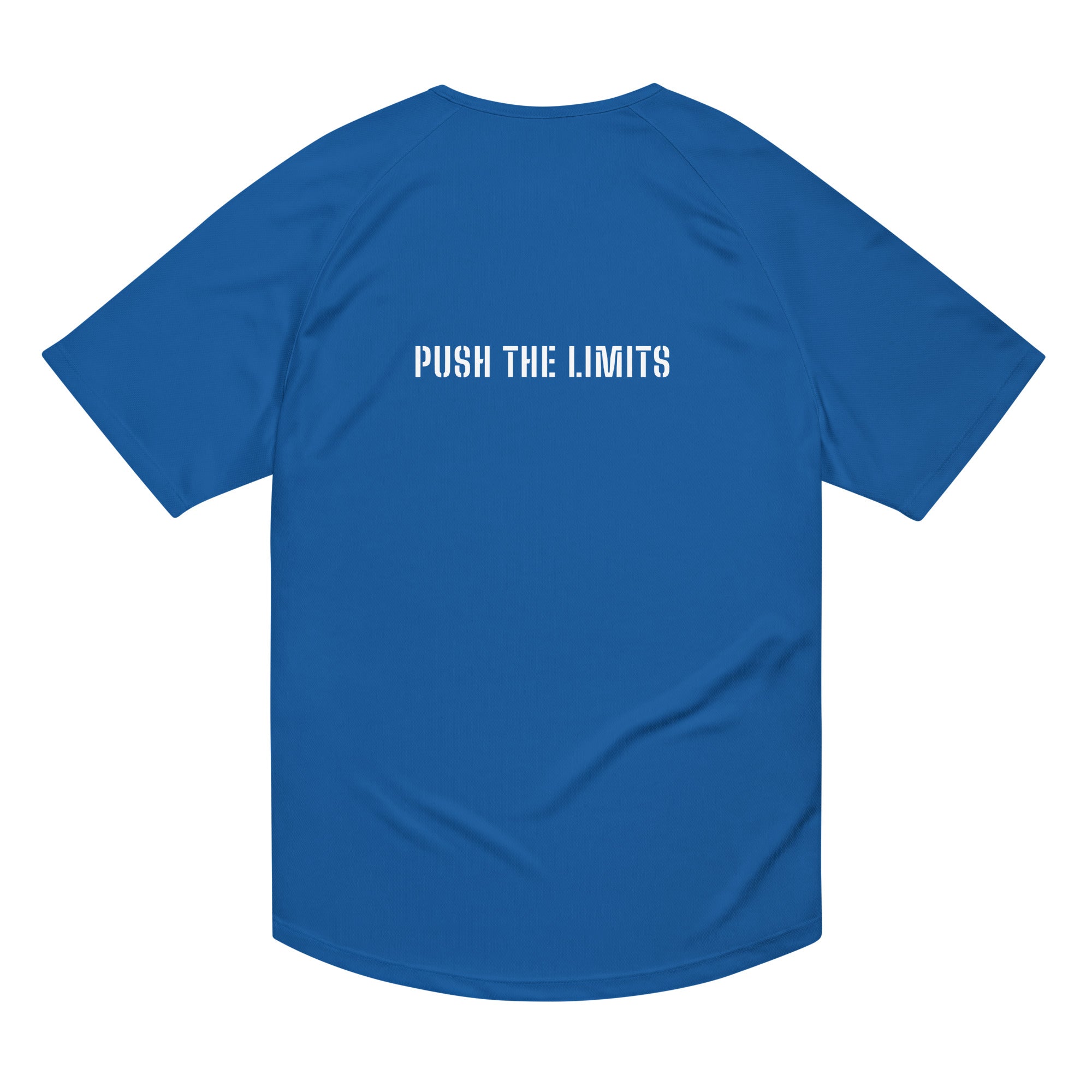 Royal Blue Gymplode Push The Limits unisex sports t-shirt, back view