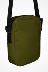 Hunter green Gymplode slingback utility bag with no print, back view