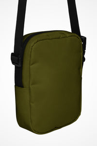 Hunter green Gymplode slingback utility bag with no print, back view
