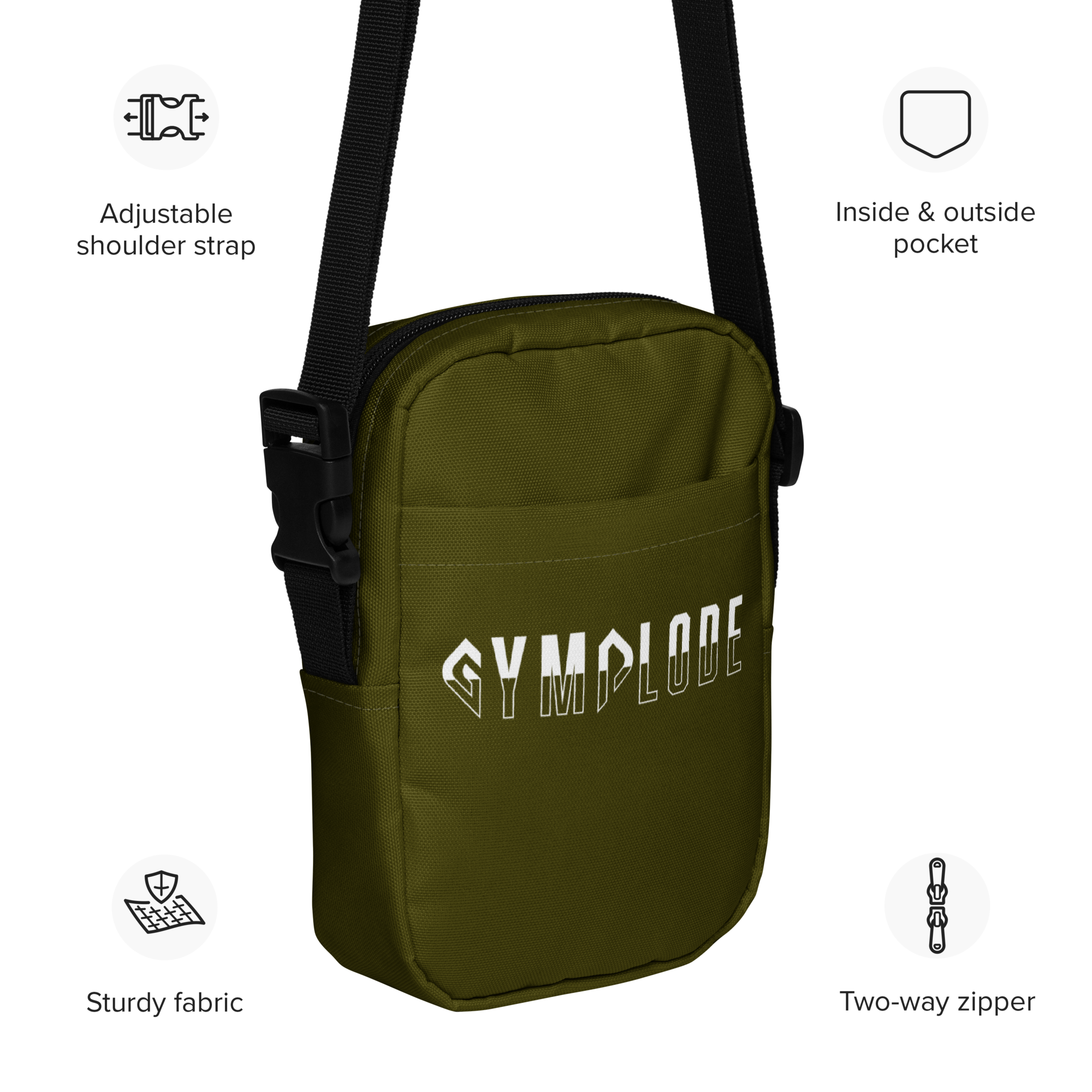 Hunter green Gymplode slingback utility bag key features