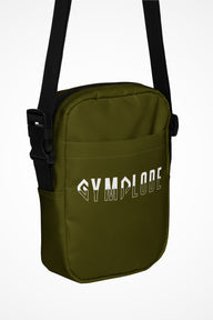 Hunter green Gymplode slingback utility bag with signature logo, front view