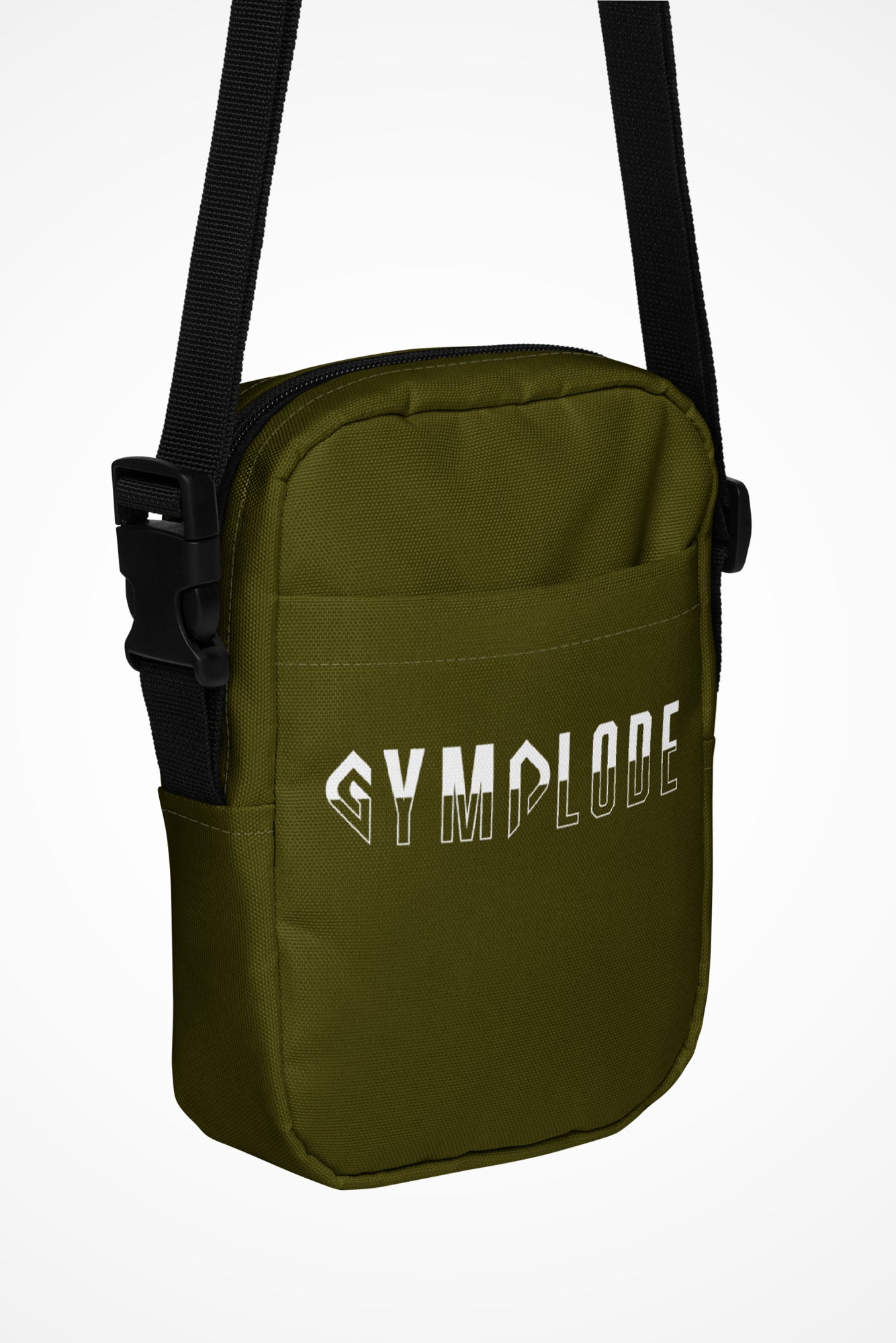 Hunter green Gymplode slingback utility bag with signature logo, front view
