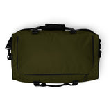 Hunter green square end Gymplode duffle bag with no print, top view