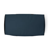 Indigo blue square end Gymplode duffle bag with no print, bottom view