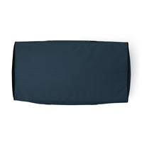 Indigo blue square end Gymplode duffle bag with no print, bottom view