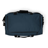 Indigo blue square end Gymplode duffle bag with no print, top view