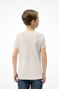 Junior boys stay fit Gymplode t-shirt with no print, back view with model