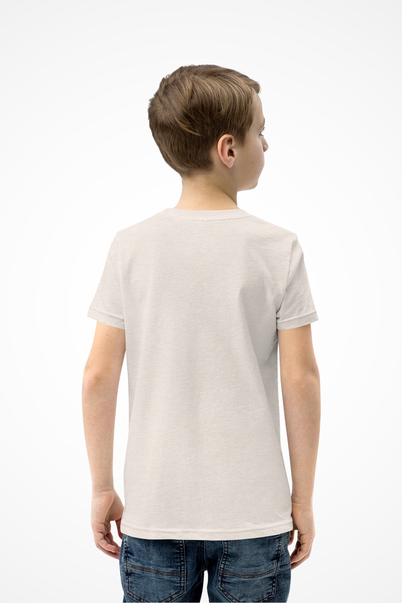 Junior boys stay fit Gymplode t-shirt with no print, back view with model