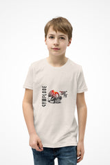 Junior boys stay fit Gymplode t-shirt with signature logo, front view with model