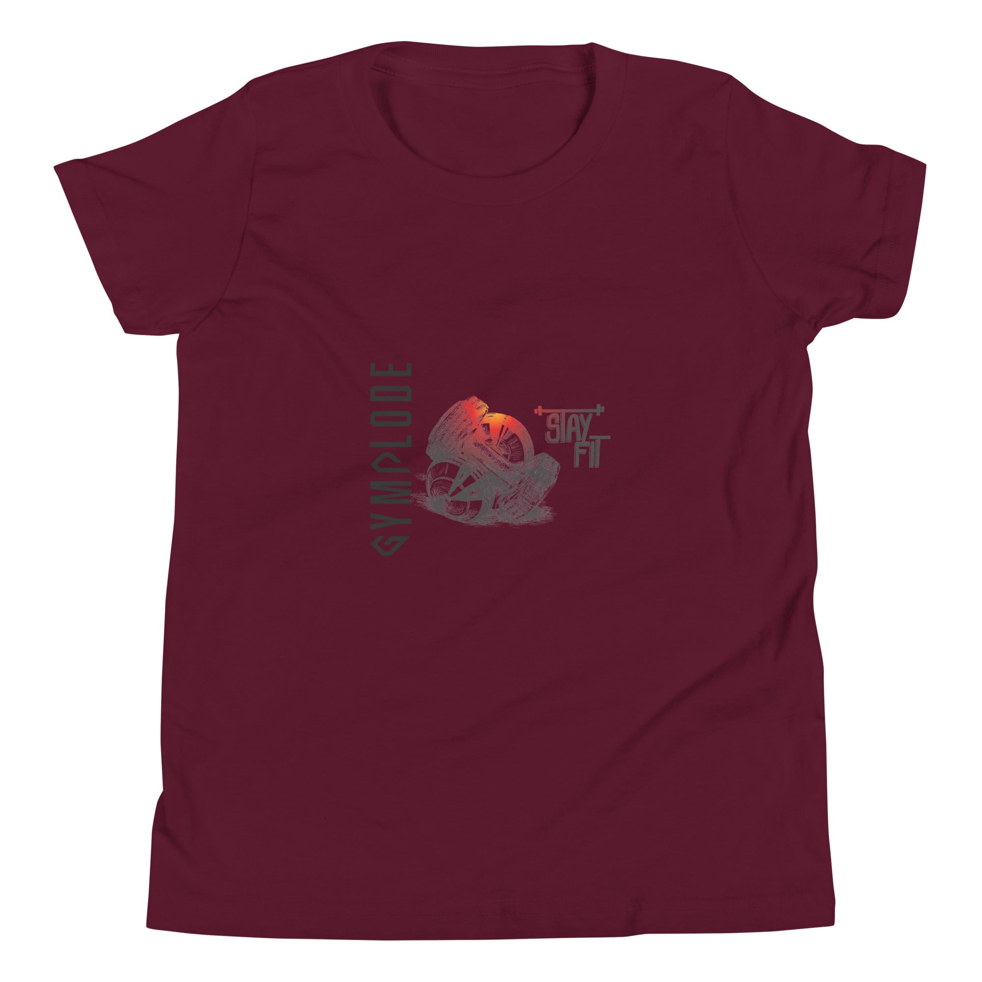 Junior boys stay fit maroon Gymplode t-shirt with signature logo
