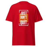 Just Don't Quit relaxed fit unisex red Gymplode t-shirt with iconic imprint, front view
