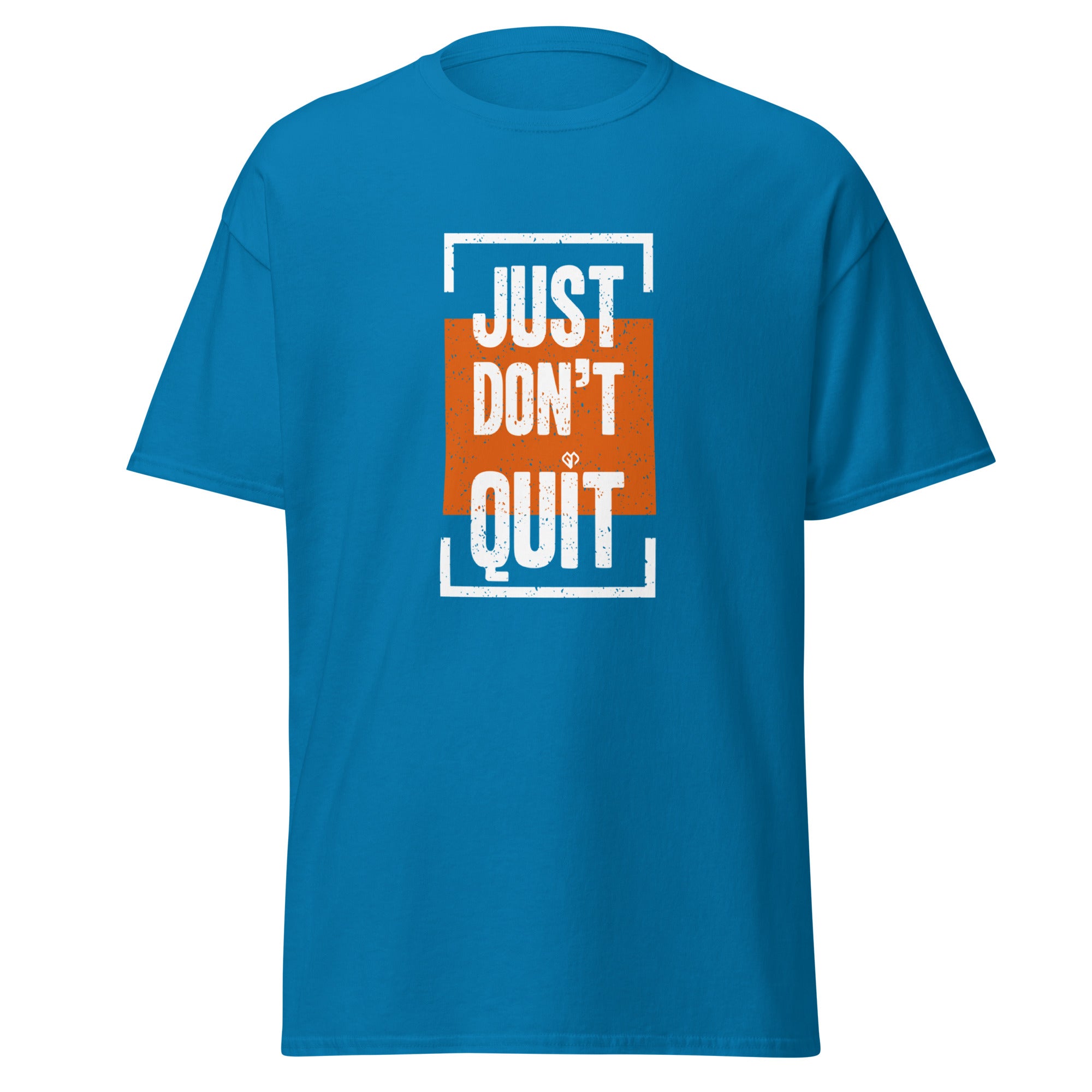 Just Don't Quit relaxed fit unisex sapphire Gymplode t-shirt with iconic imprint, front view