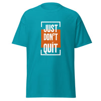 Just Don't Quit relaxed fit unisex tropical blue Gymplode t-shirt with iconic imprint, front view
