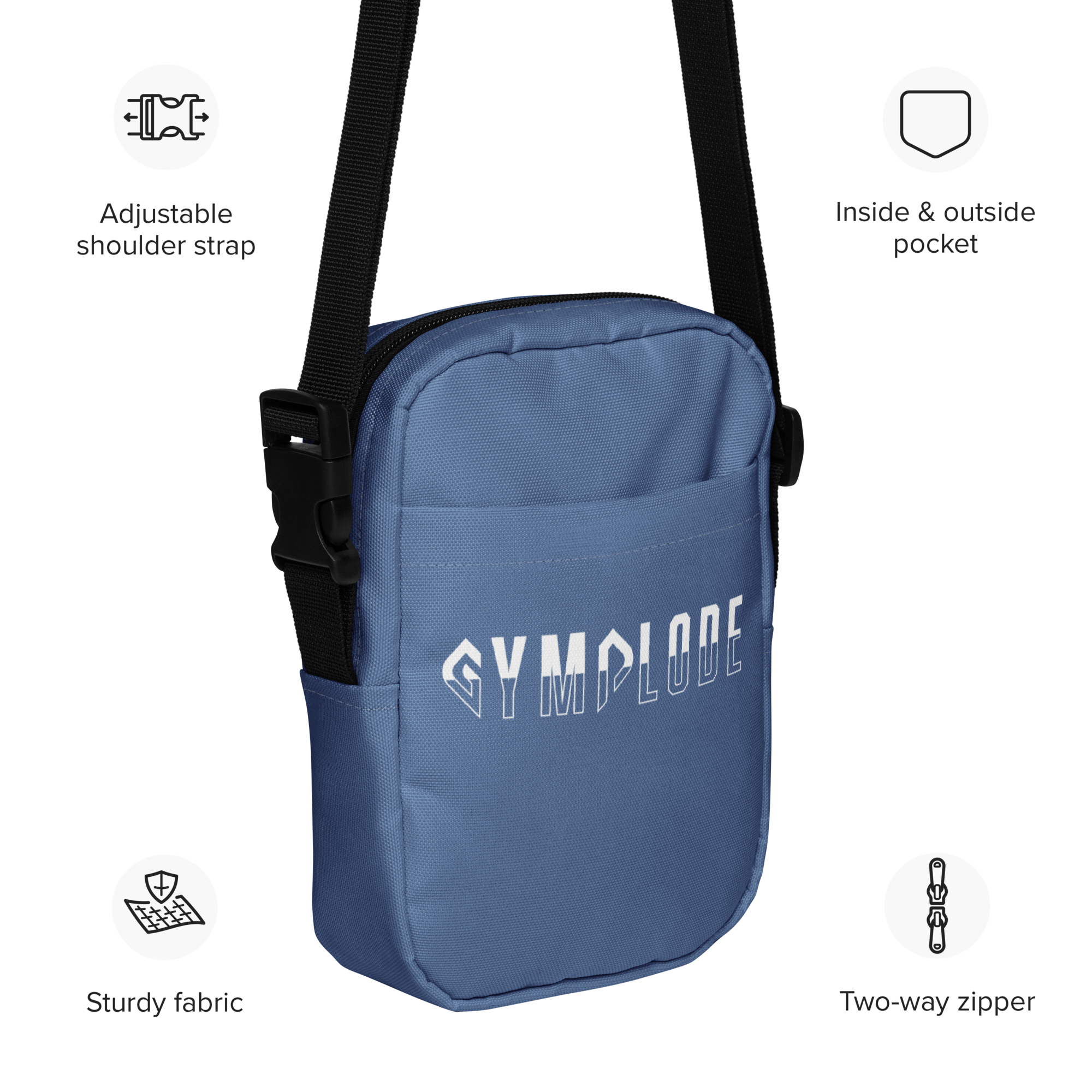 Kashmir blue Gymplode slingback utility bag key features