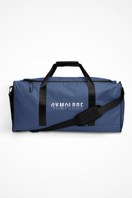 Kashmir blue square end Gymplode duffle bag with signature logo, front view