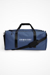 Kashmir blue square end Gymplode duffle bag with signature logo, front view