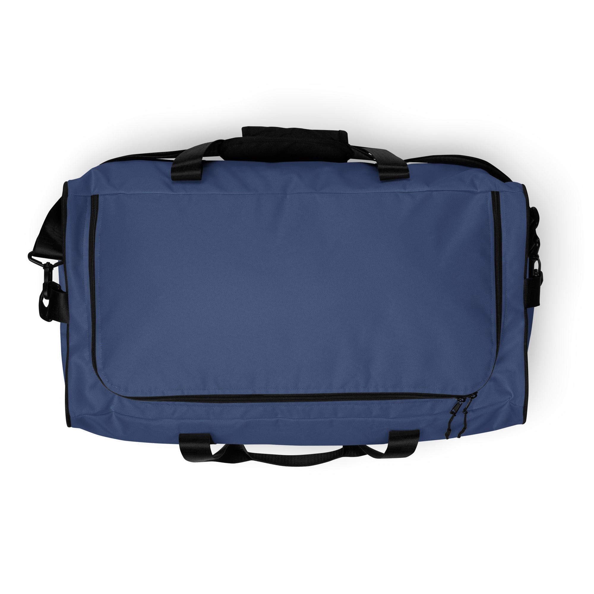 Kashmir blue square end Gymplode duffle bag with no print, top view