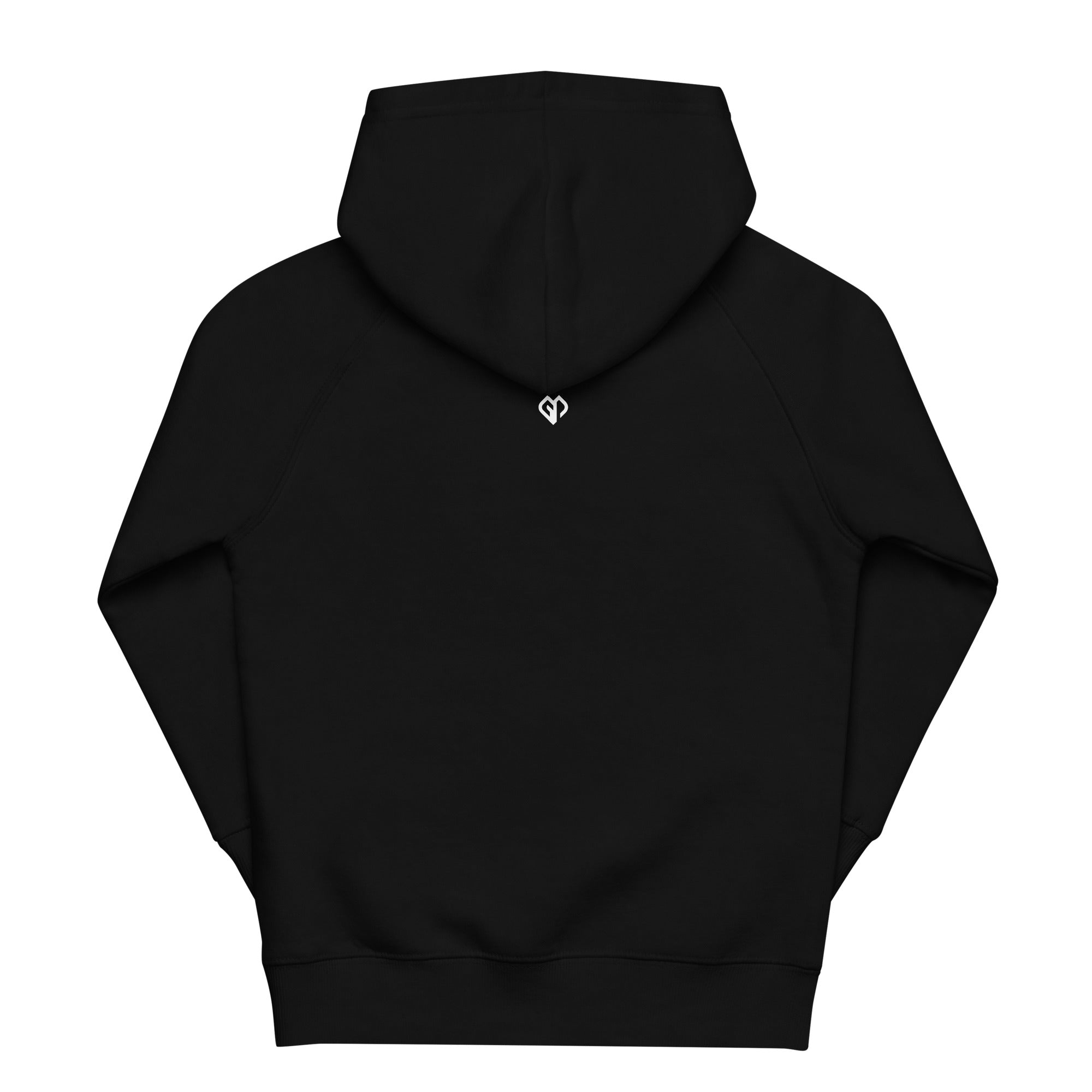 Kids comfy fit unisex black Gymplode hoodie with icon logo, back view