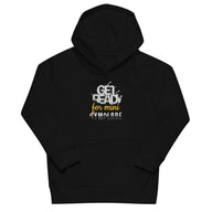 Kids comfy fit unisex black Gymplode hoodie with signature logo, front view
