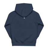 Kids comfy fit unisex French navy Gymplode hoodie with icon logo, back view