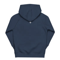 Kids comfy fit unisex French navy Gymplode hoodie with icon logo, back view