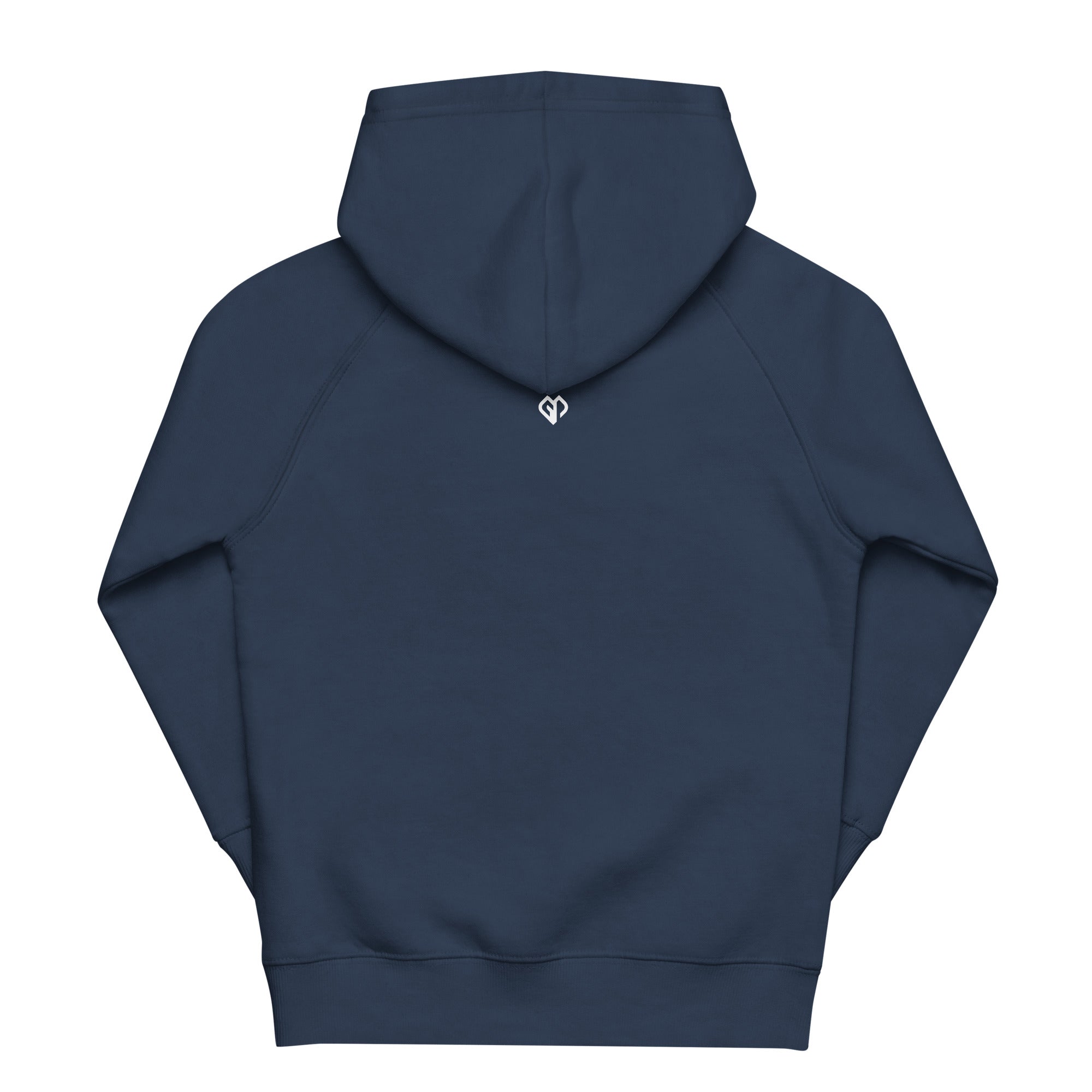 Kids comfy fit unisex French navy Gymplode hoodie with icon logo, back view