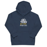 Kids comfy fit unisex French navy Gymplode hoodie with signature logo, front view