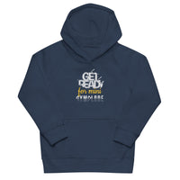 Kids comfy fit unisex French navy Gymplode hoodie with signature logo, front view