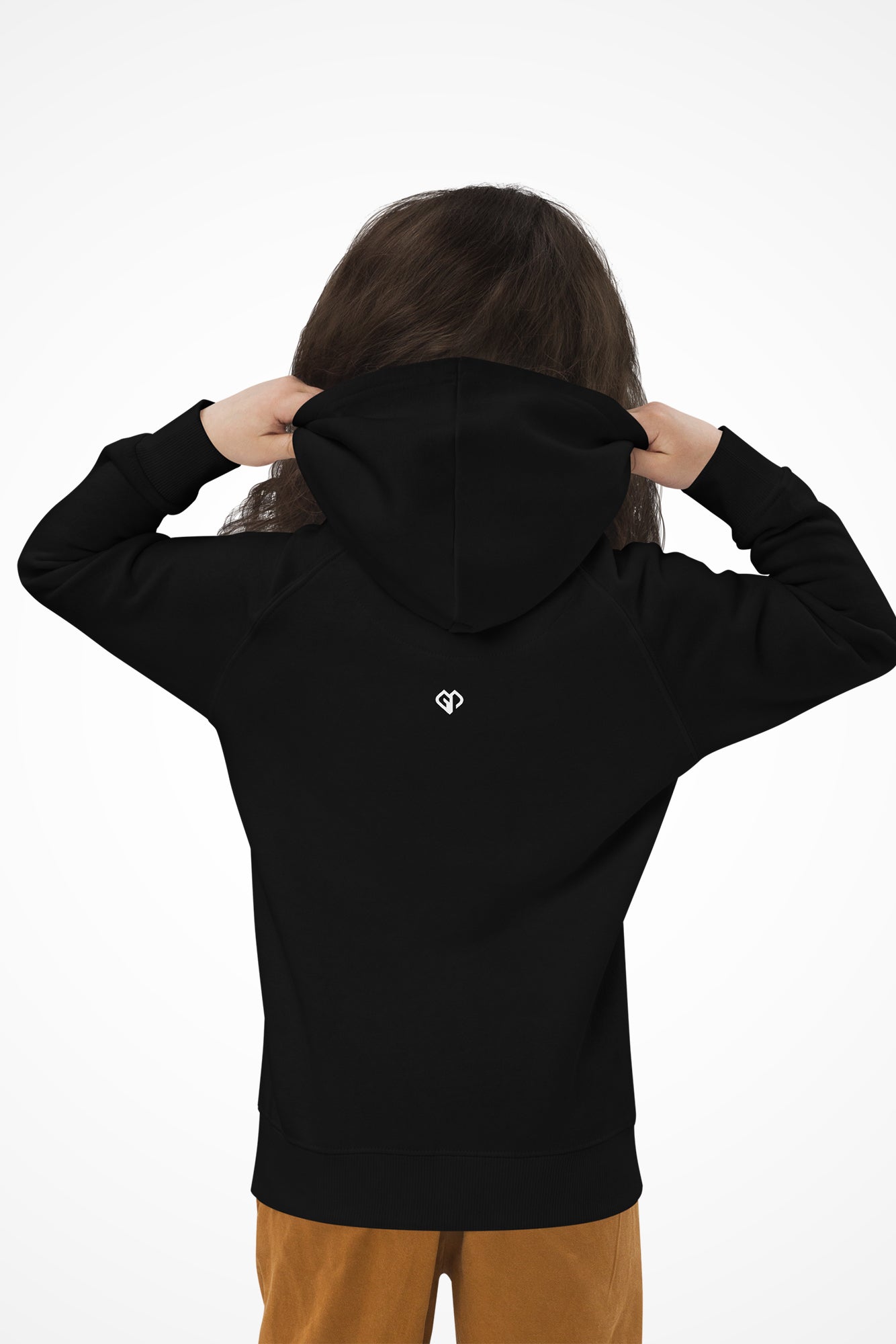 Kids comfy fit unisex Get Ready for mini Gymplode hoodie with icon logo, back view with model