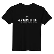 Kids cute black t-shirt with Gymplode dual mark imprint