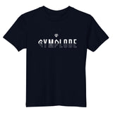 Kids cute french navy Gymplode t-shirt with dual mark imprint
