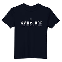 Kids cute french navy Gymplode t-shirt with dual mark imprint