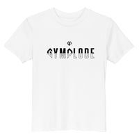 Kids cute white Gymplode t-shirt with dual mark imprint